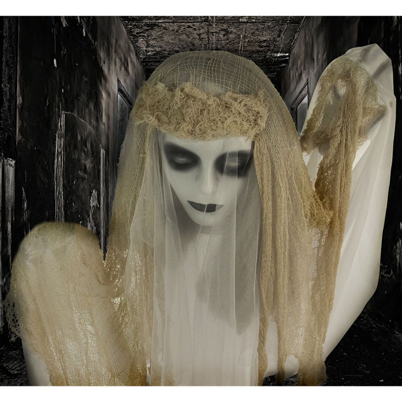 Animatronic Ghost Bride with Lights and Sound, Indoor or Covered Outdoor Halloween Decoration