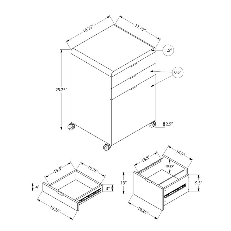 File Cabinet/ Rolling Mobile/ Storage Drawers/ Printer Stand/ Office/ Work/ Laminate/ Glossy White/ Contemporary/ Modern