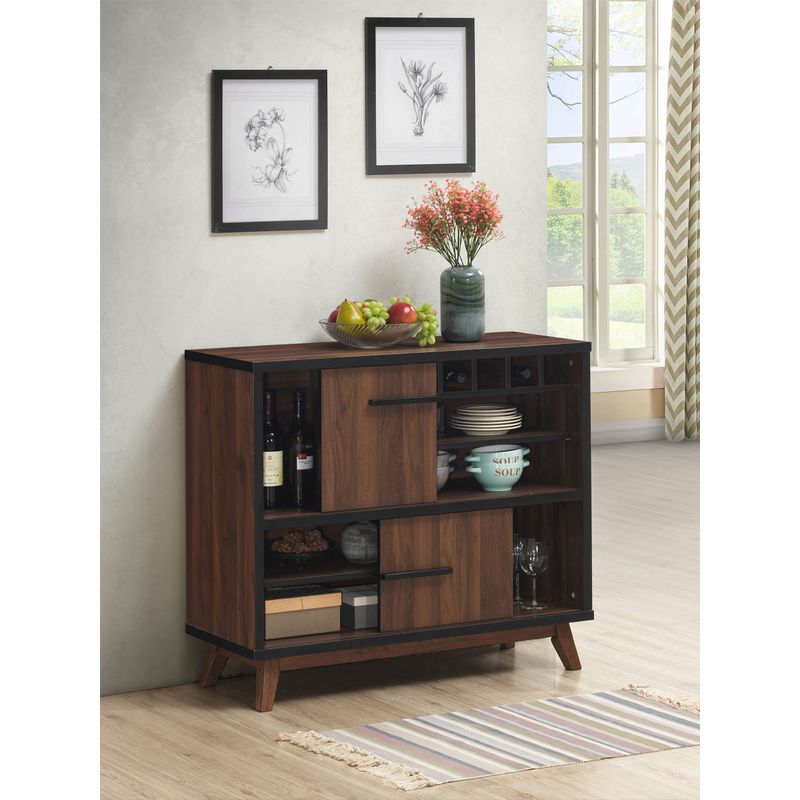 Ezekiel Wine Cabinet with 2 Sliding Doors Walnut and Black