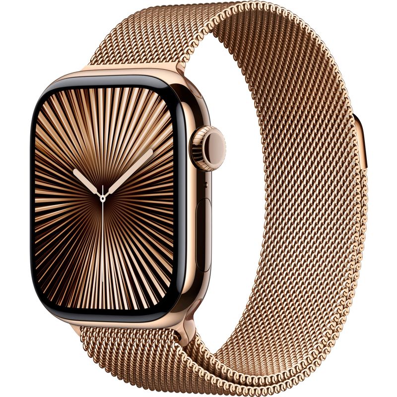 Apple Watch Series 10 (GPS+Cellular) 42mm Titanium Case with Gold Milanese Loop - Gold - (2024)
