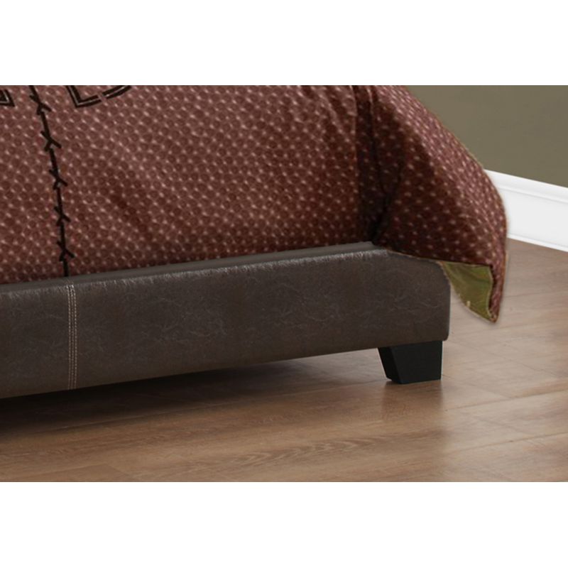 Bed/ Full Size/ Platform/ Bedroom/ Frame/ Upholstered/ Pu Leather Look/ Wood Legs/ Brown/ Transitional