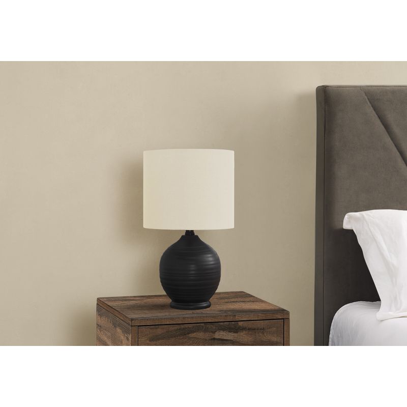 Lighting - 17"H Table Lamp Black Ceramic / Ivory Shade