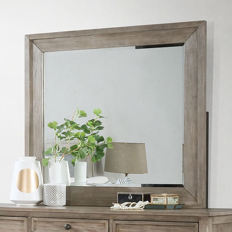 Transitional Rectangle Mirror in Wire-Brushed Warm Gray