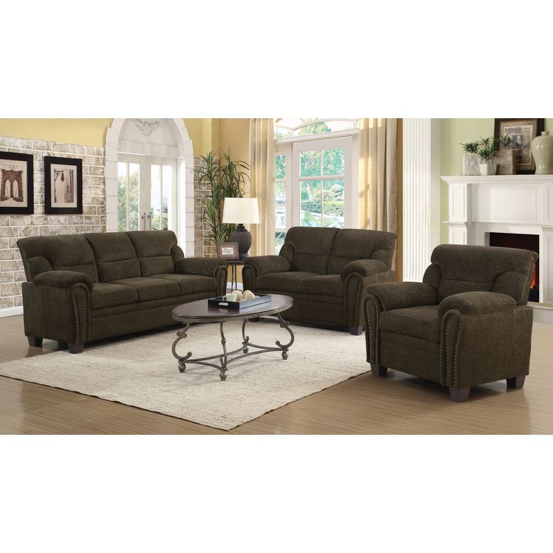 Clemintine Upholstered Loveseat with Nailhead Trim Brown