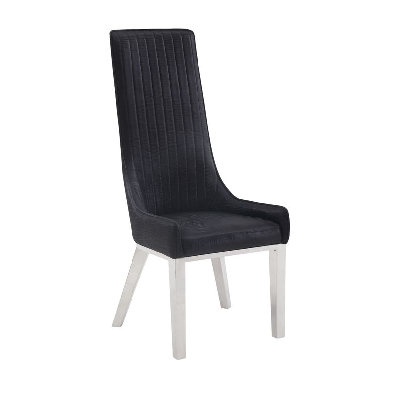 ACME Gianna Side Chair (Set-2), Black Synthetic Leather & Stainless Steel