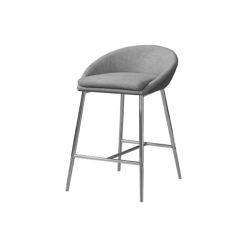 Bar Stool/ Set Of 2/ Counter Height/ Kitchen/ Metal/ Fabric/ Grey/ Chrome/ Contemporary/ Modern