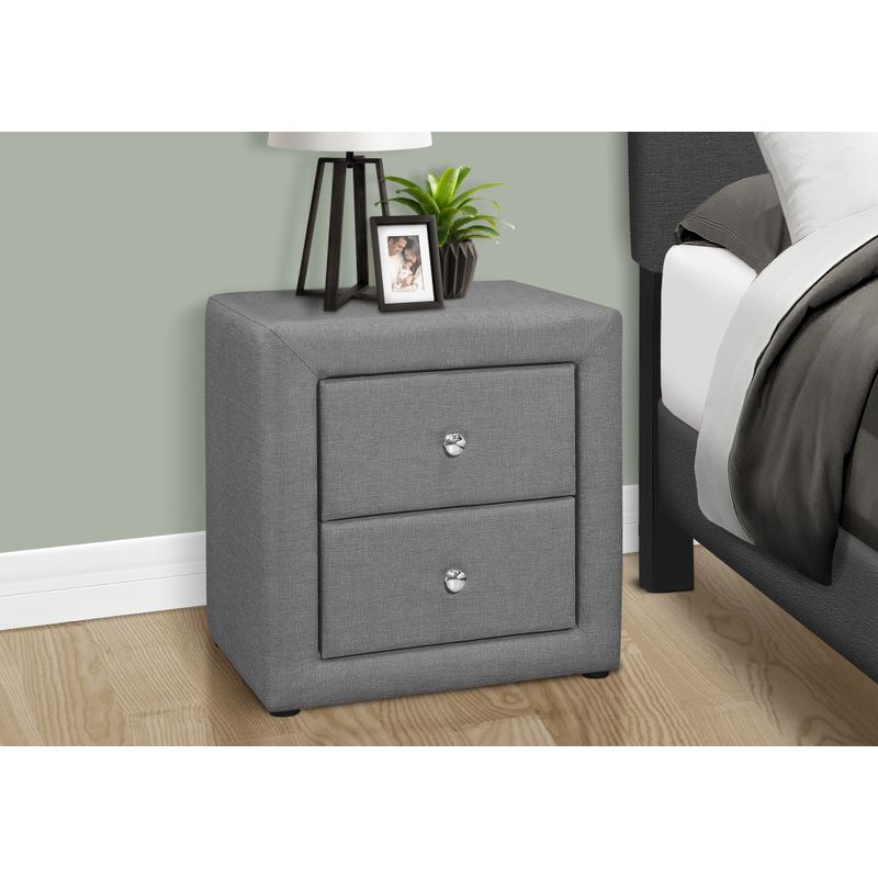 Bedroom Accent/ Nightstand/ End/ Side/ Lamp/ Storage Drawer/ Bedroom/ Upholstered/ Linen Look/ Grey/ Transitional