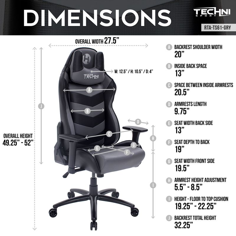 Ergonomic High Back Racer Style Video Gaming Chair, Grey/Black