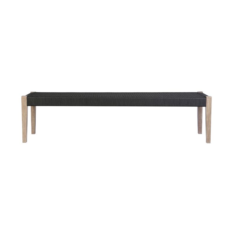 Camino Indoor Outdoor Dining Bench in Eucalyptus Wood and Charcoal Rope