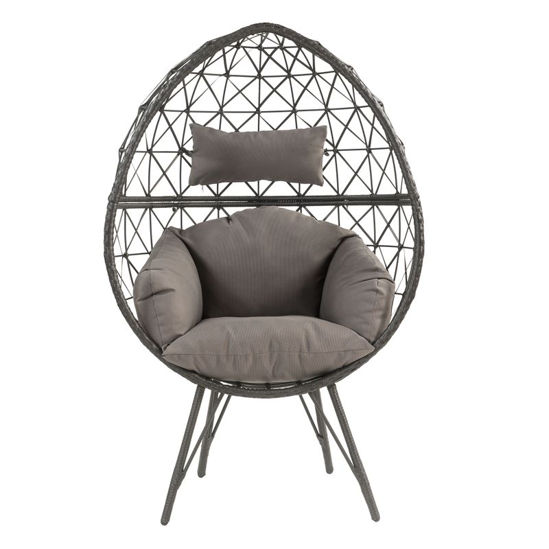 ACME Aeven Patio Lounge Chair, Light Gray Fabric & Black Wicker