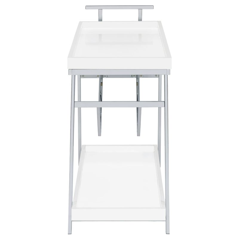 Kinney 2-tier Bar Cart with Storage Drawer White High Gloss and Chrome