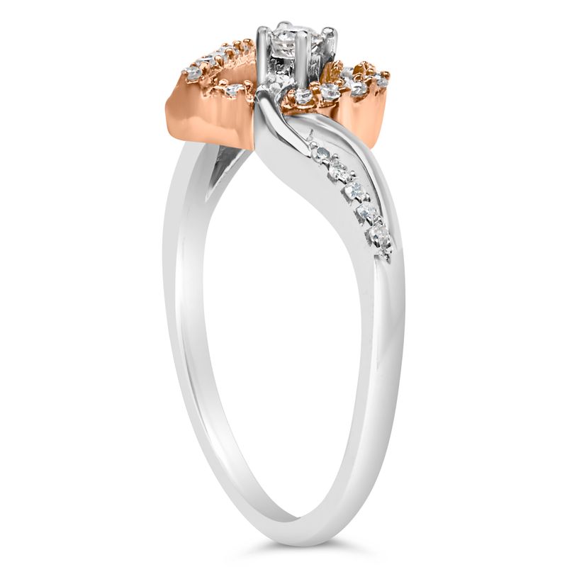 10K Rose Gold Plated .925 Sterling Silver 1/5 Cttw Diamond Two Tone Open Heart Promise or Fashion Ring (I-J Color, I2-I3 Clarity) - Size 7-1