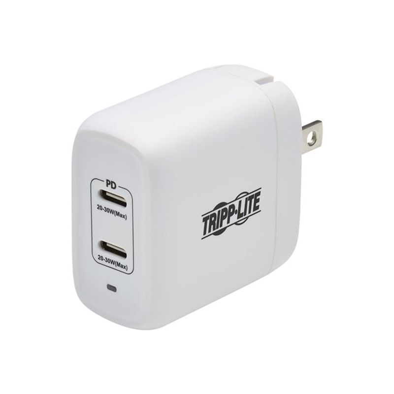 Tripp Lite USB C Wall Charger Dual-Port Compact - GaN Technology 40W PD Charging (20W+20W or 30W) White power adapter - 2 x USB-C - 40 Watt