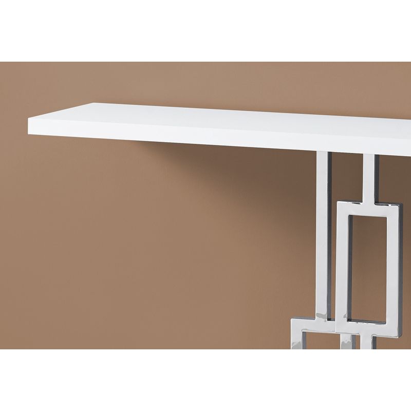 Accent Table/ Console/ Entryway/ Narrow/ Sofa/ Living Room/ Bedroom/ Metal/ Laminate/ Glossy White/ Chrome/ Contemporary/ Modern