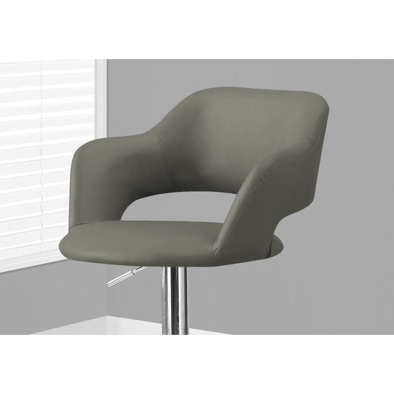 Bar Stool/ Swivel/ Bar Height/ Adjustable/ Metal/ Pu Leather Look/ Grey/ Chrome/ Contemporary/ Modern