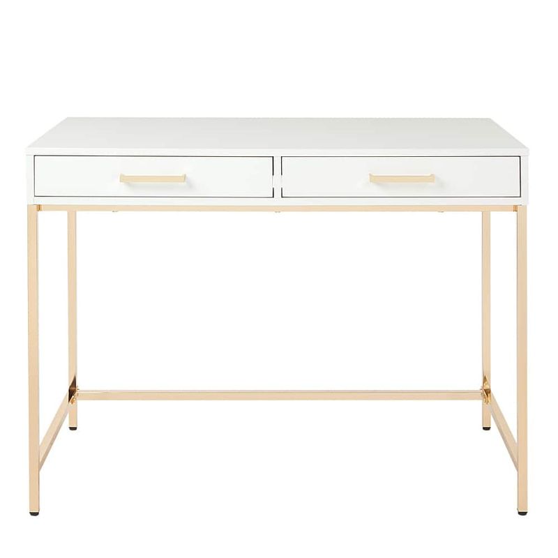 OSP Home Furnishings - Alios Desk with White Gloss Finish and Rose Gold Chrome Plated Base - White/Rose Gold