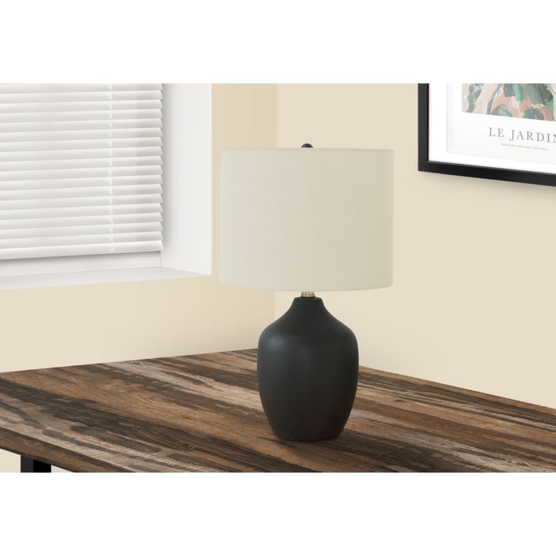 Lighting - 22"H Table Lamp Black Ceramic / Ivory Shade