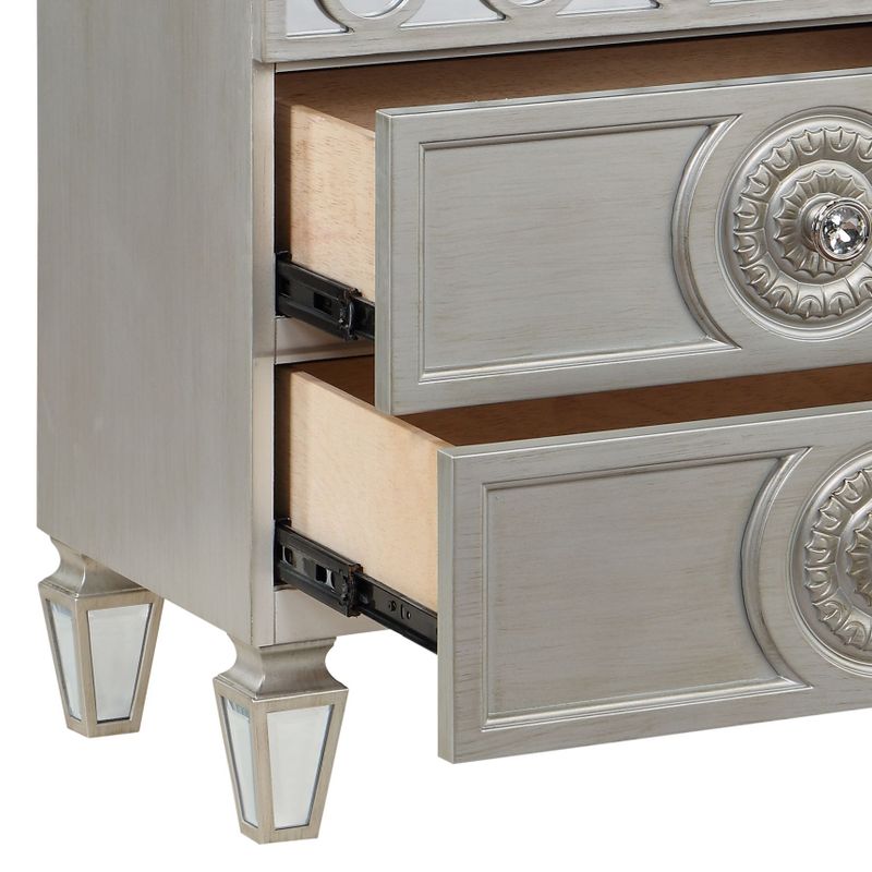 ACME Varian Nightstand, Silver & Mirrored Finish