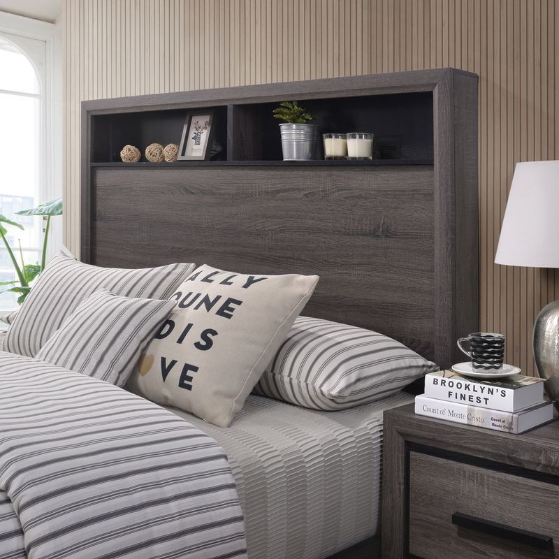 Contemporary Wood King Storage Panel Bed in Gray