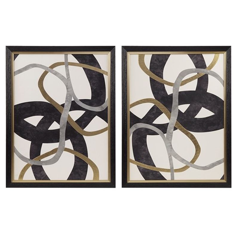Moving Midas Gold Foil Abstract 2-piece Framed Canvas Wall Art Set