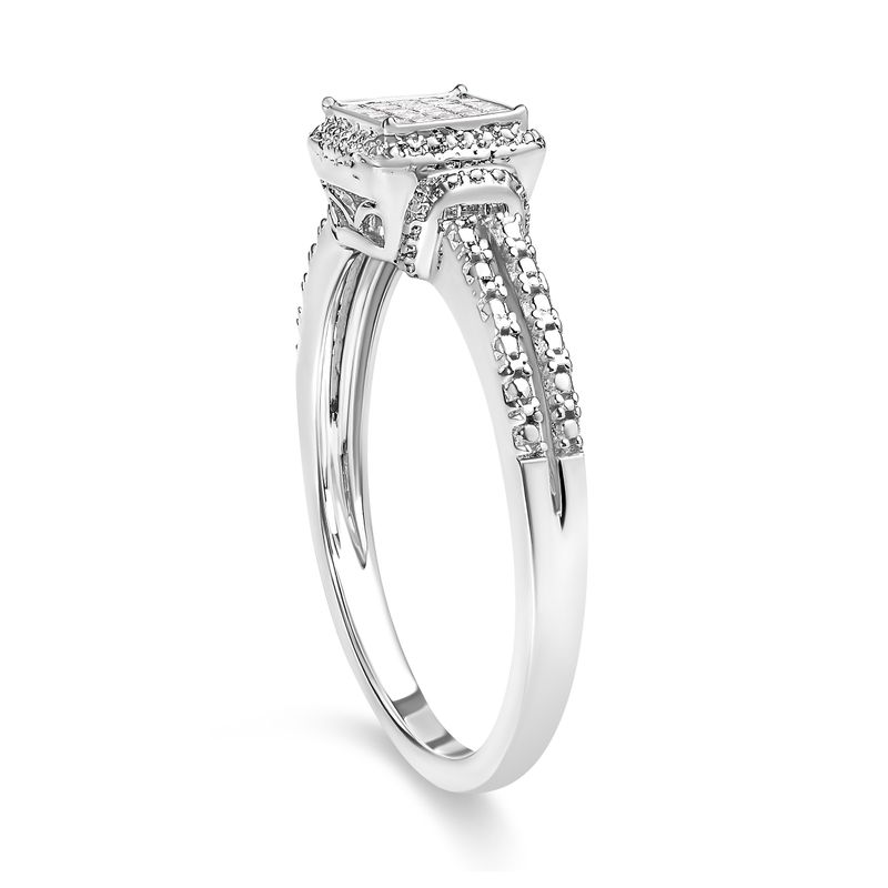 .925 Sterling Silver 1/4 Cttw Princess-cut Diamond Composite Ring with Beaded Halo (H-I Color, SI1-SI2 Clarity) - Size 6