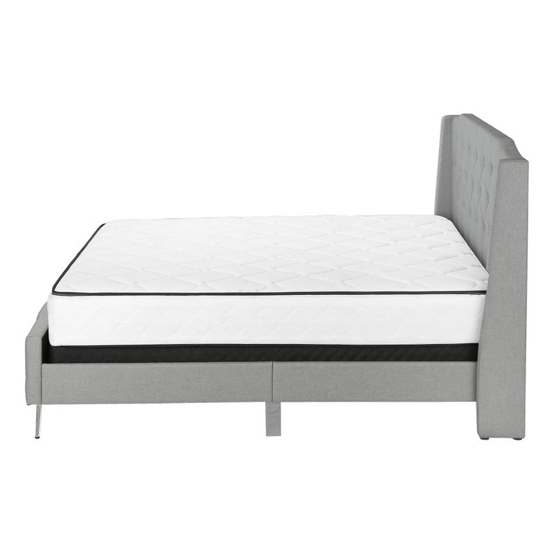 Bed - Queen Size / Grey Linen With Chrome Metal Legs