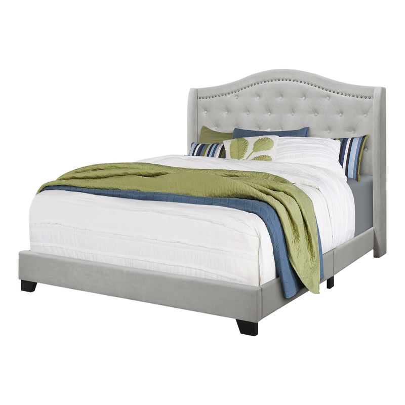 Bed - Queen Size / Light Grey Velvet With Chrome Trim