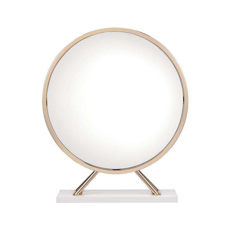 ACME Midriaks Mirror & Stool, Synthetic Leather, White & Gold Finish