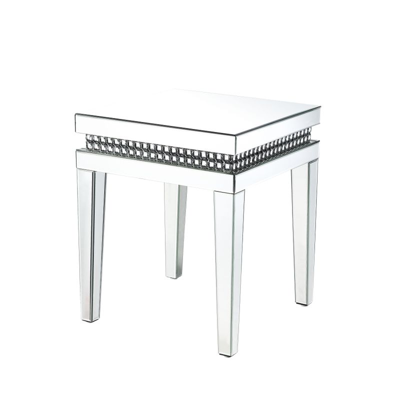 ACME Lotus End Table, Mirrored, Faux Ice Cube Crystals