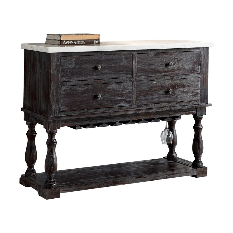 ACME Gerardo Server, White Natural Marble Top & Weathered Espresso