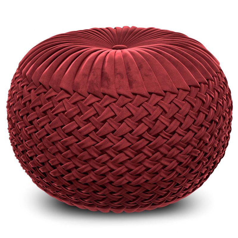 Simpli Home - Grafton Velvet Round Pouf - Maroon