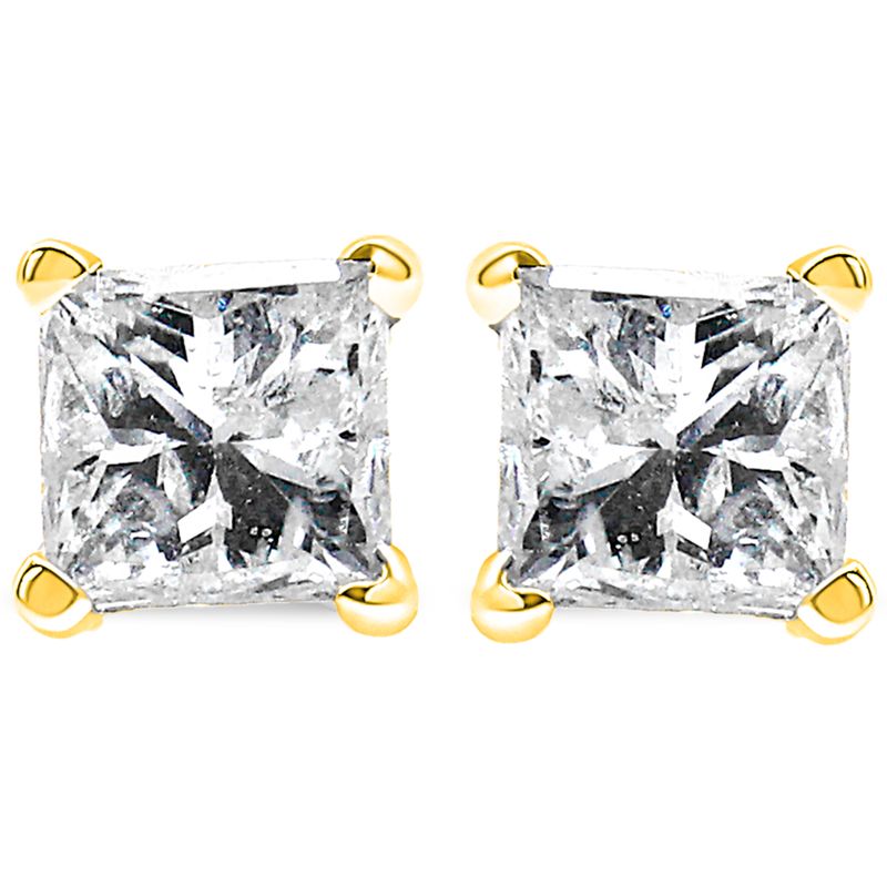 14K Yellow Gold 1/3 Cttw Princess-Cut Square Near Colorless Diamond Classic 4-Prong Solitaire Stud Earrings (J-K Color, I1-I2 Clarity)