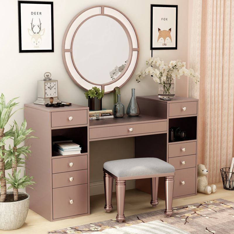 Glam 3-Piece Wood Vanity Set with LED in Pink