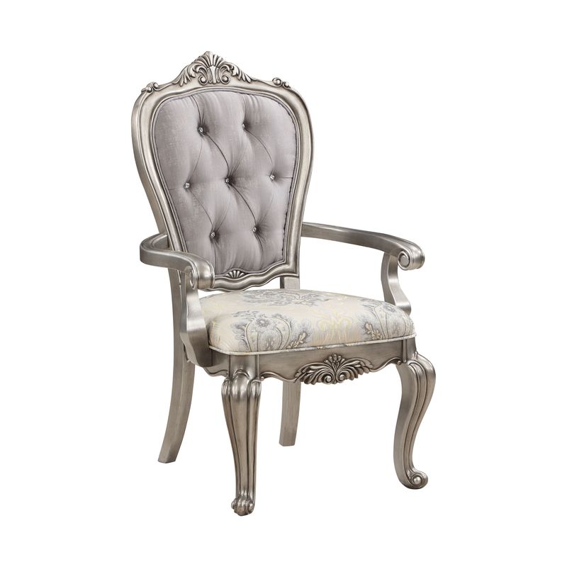 ACME Ariadne Side Chair (Set-2), Velvet & Antique Platinum Finish
