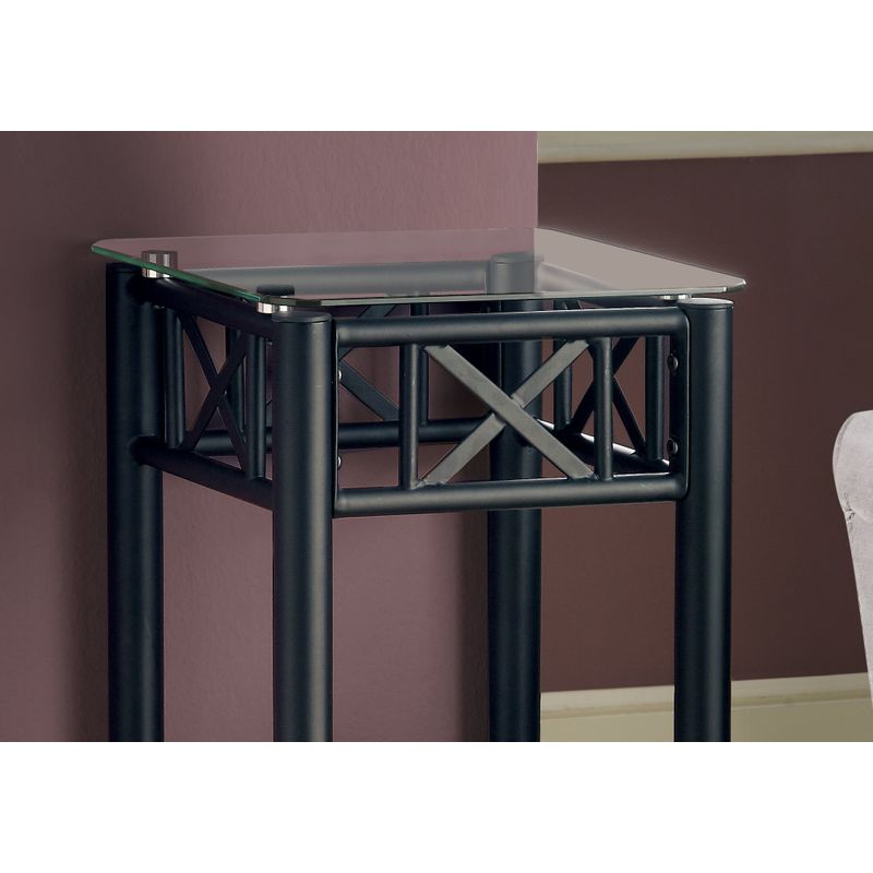 Accent Table/ Side/ End/ Plant Stand/ Square/ Living Room/ Bedroom/ Metal/ Tempered Glass/ Black/ Transitional