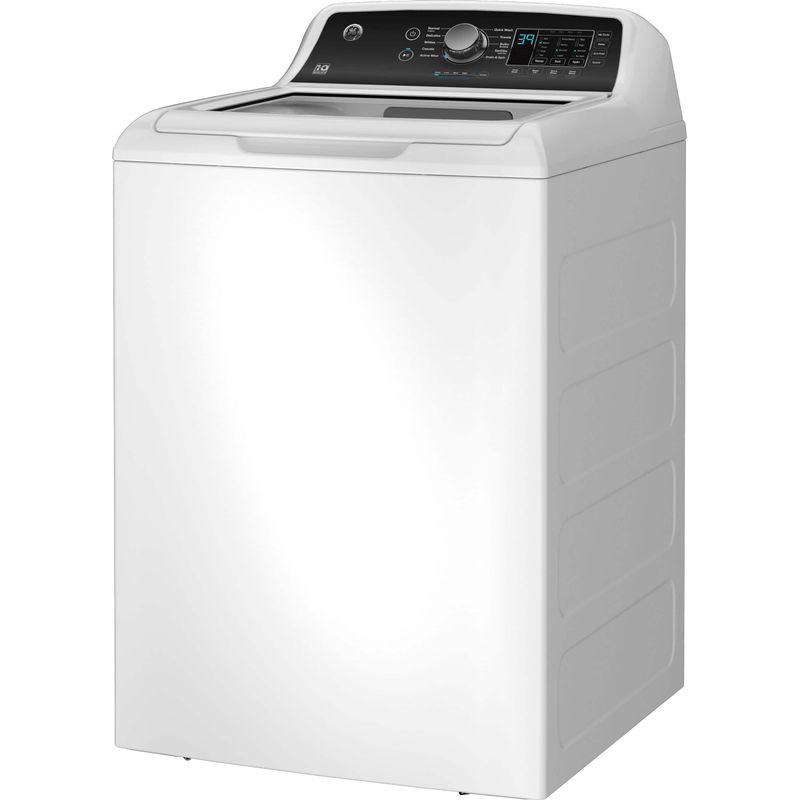 GE - 4.5 cu ft Top Load Washer with Water Level Control, Deep Fill, Quick Wash, and Glass Lid - White with Matte Black