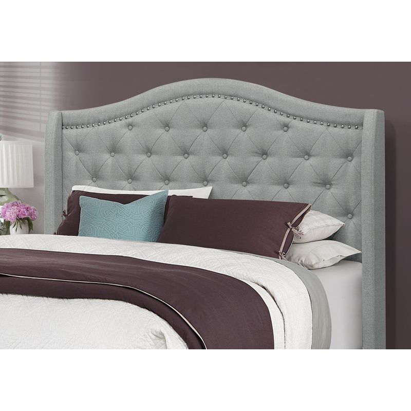 Bed - Queen Size / Grey Linen With Chrome Trim