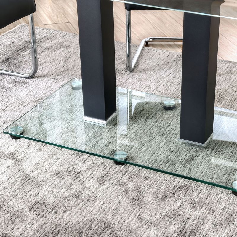 Contemporary Glass Top Dining Table in Black and Silver