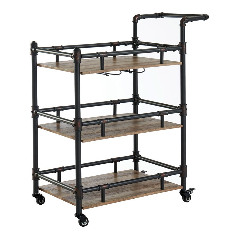 Industrial Metal Serving Cart in Antique Black/Oak