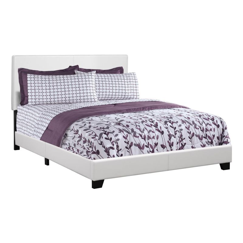 Bed/ Queen Size/ Platform/ Bedroom/ Frame/ Upholstered/ Pu Leather Look/ Wood Legs/ White/ Transitional