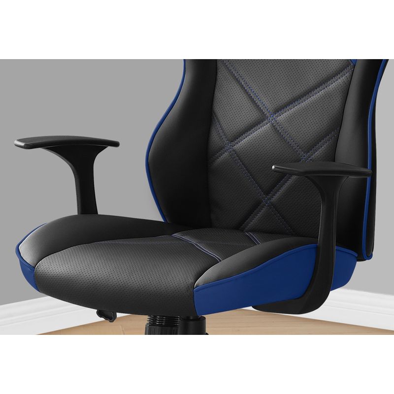 Office Chair/ Gaming/ Adjustable Height/ Swivel/ Ergonomic/ Armrests/ Computer Desk/ Work/ Pu Leather Look/ Metal/ Blue/ Black/ Contemporary