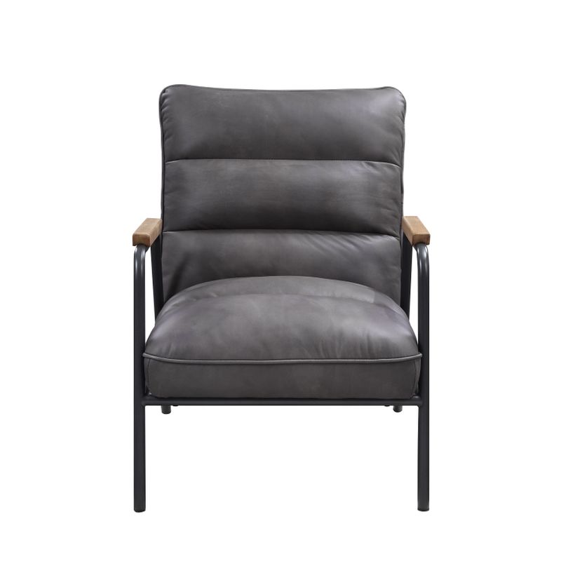 ACME Nignu Accent Chair, Gray Top Grain Leather & Matt Iron Finish