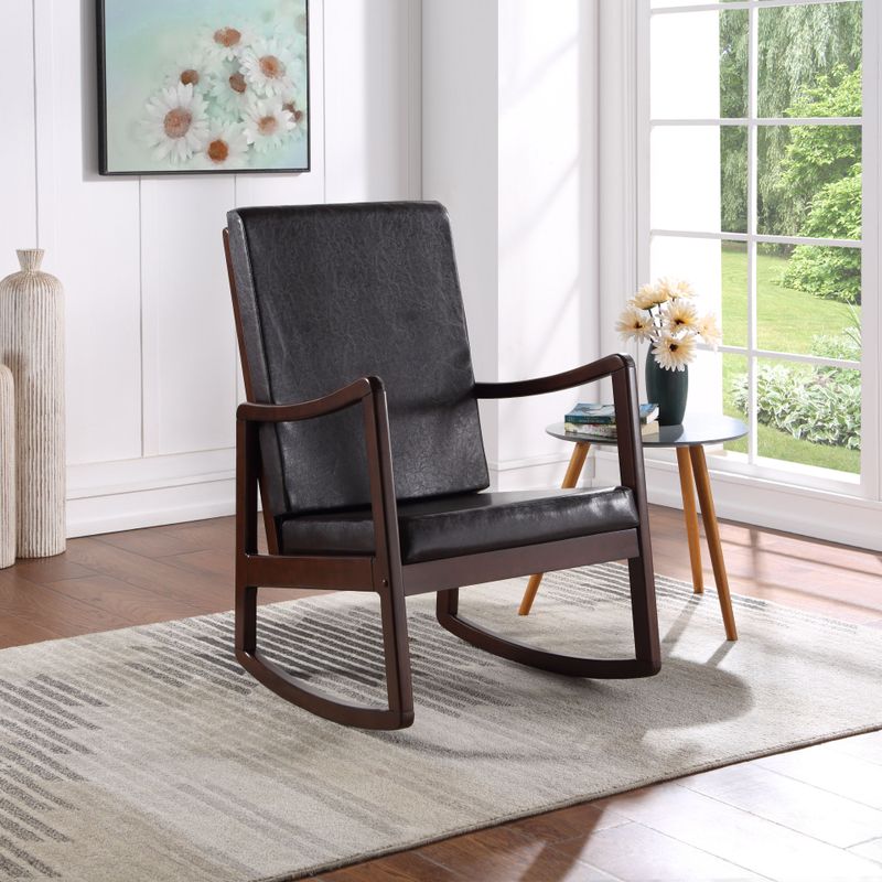 ACME Raina Rocking Chair, Dark Brown Synthetic Leather & Espresso Finish