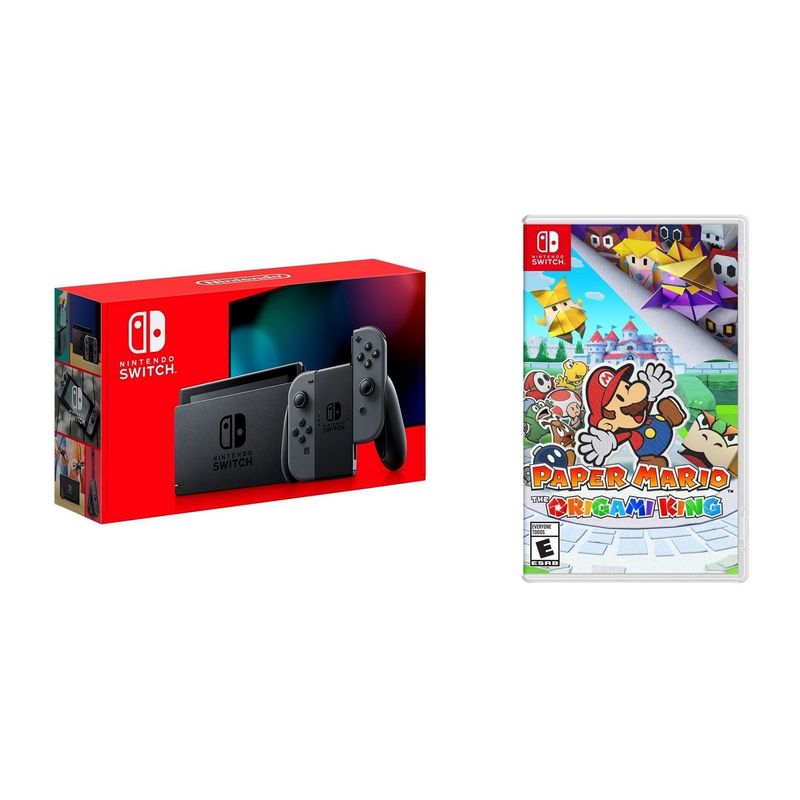 Nintendo - Switch 1.1 (Gray) + Paper Mario Origami BUNDLE