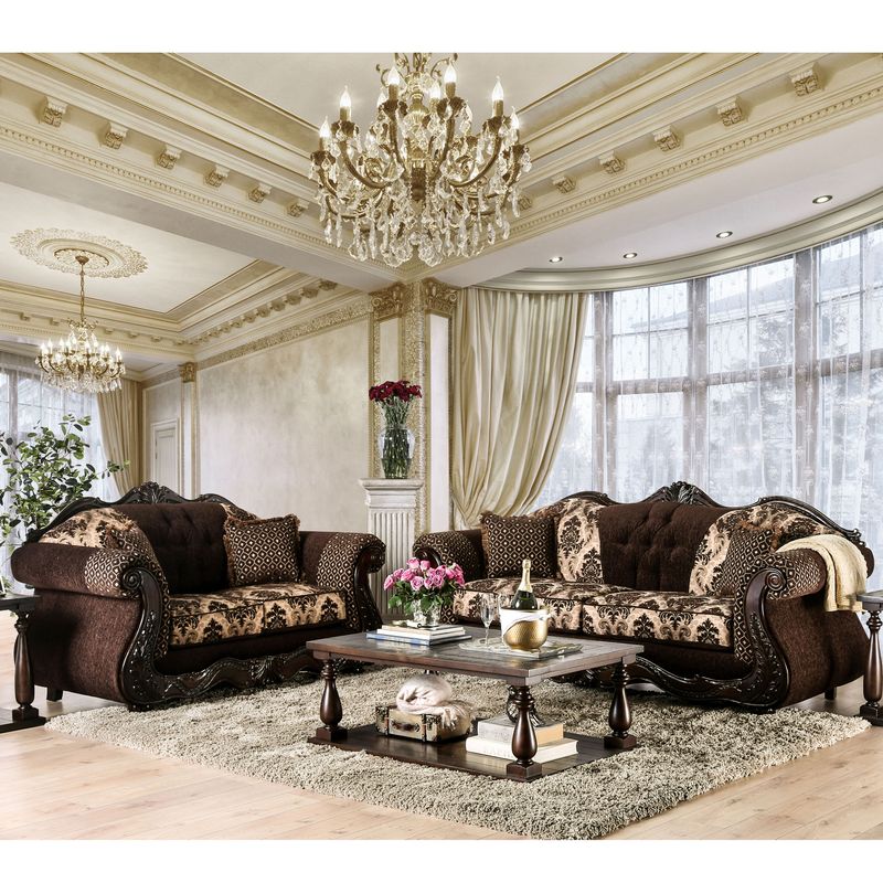 Traditional Chenille Tufted 2-Piece Sofa Set