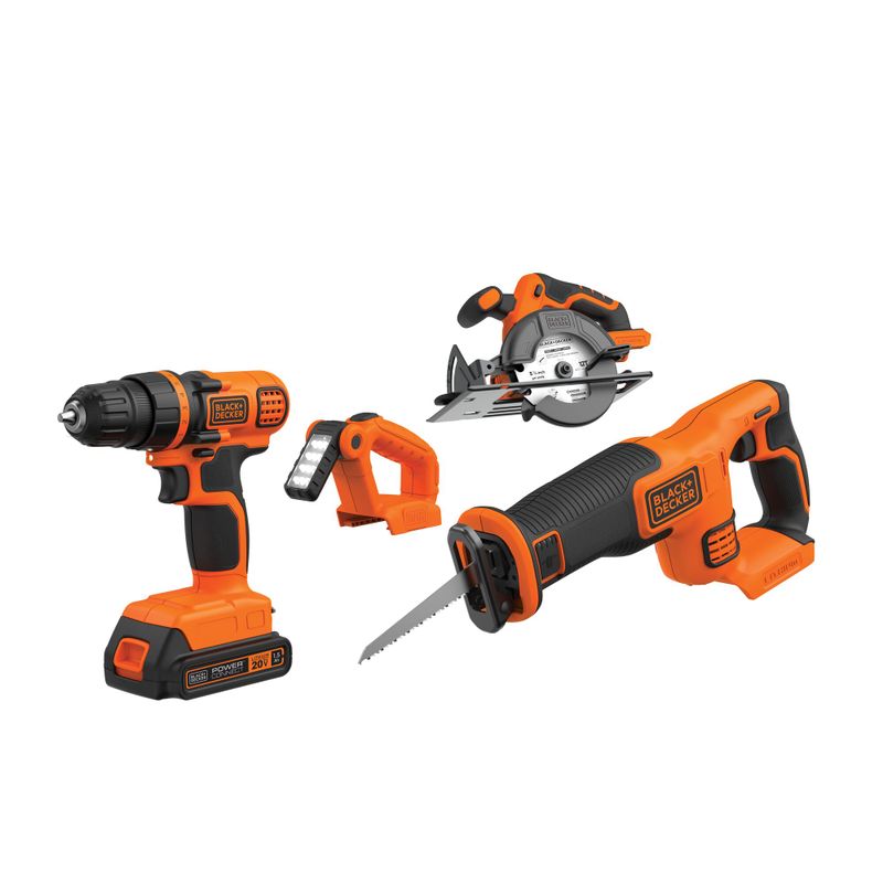 Black & Decker - 20V Max DIY 4 Tool Kit - Drill/Driver Circ Saw Recip Saw Work Light