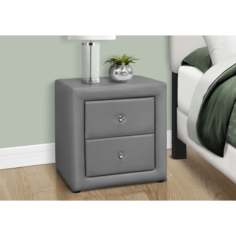 Bedroom Accent/ Nightstand/ End/ Side/ Lamp/ Storage Drawer/ Bedroom/ Upholstered/ Pu Leather Look/ Grey/ Transitional