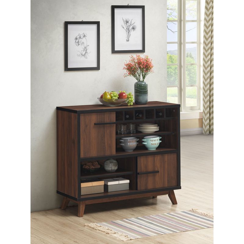 Ezekiel Wine Cabinet with 2 Sliding Doors Walnut and Black