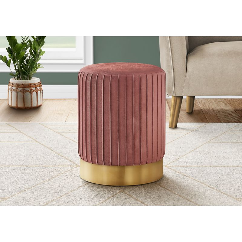 Ottoman/ Pouf/ Footrest/ Foot Stool/ 14" Round/ Velvet/ Metal Base/ Pink/ Gold/ Contemporary/ Modern