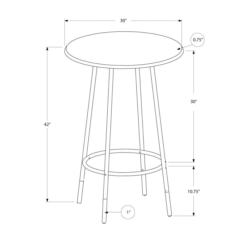 Home Bar/ Bar Table/ Bar Height/ Pub/ 30" Round/ Small/ Kitchen/ Metal/ Laminate/ Brown Marble Look/ Contemporary/ Modern